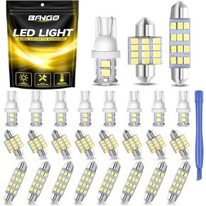 BANGO 24 Pieces Car LED Interior Bulb, Upgraded 500% Super Bright Dome Map Light 194 T10 DE3175 578 31mm 42mm Interior Replacement Lights Kit for License Plate Side Marker Trunk Light - White