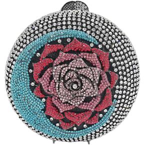 RomanticDesign Women Moon Flower Evening Bag Round Luxury Sparkly Rhinestone Bride Clutch Handbag Party Prom Banquet Purse