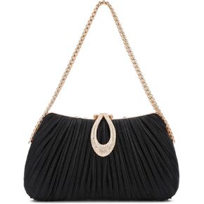 Oweisong Clutch Purses for Women Formal Black Clutch Evening Bag Wedding Party Bag Satin Dressy Handbag