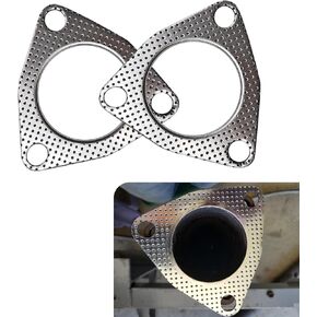 2 PCS Car Exhaust Gaskets, 2.48 Inchs ID Three Bolts Flange Exhaust Pipe Interface Gasket, High Temperature and High Pressure Flange Sealing Gasket, Universal Car Accessories (Silver)