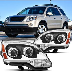Pair Headlights Assembly DOT Approved Compatible with 2007 2008 2009 2010 2011 2012 GMC Acadia SLE SLT Black Housing Amber Reflector OE Halogen Type Headlamps Driver and Passenger Side