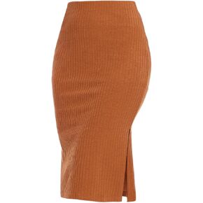 Women's Knee Length Knit Pencil Skirt Stretchy Side Slit Bodycon Midi Skirt