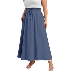 Xpenyo Womens Plus Size Maxi Skirts Summer Elastic High Waisted Boho Casual Beach Flowy Swing Long Skirts with Pockets