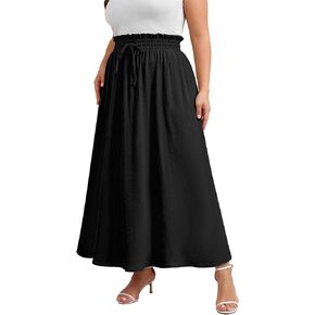 Xpenyo Womens Plus Size Maxi Skirts Summer Elastic High Waisted Boho Casual Beach Flowy Swing Long Skirts with Pockets in Saudi Arabia