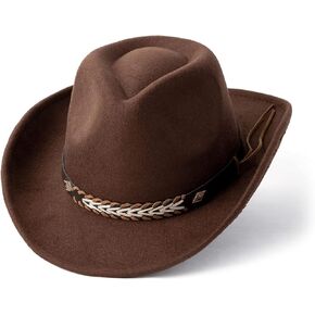 Cowboy Cap for Women Men, Classic Felt Western Cowgirl Hat Wide Brim Jazz Fedora Hats