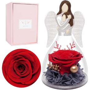 Miofula Preserved Flower Rose Gifts for Mom from Daughter, Glass Angel Figurines Mother Birthday Gift for Mom Daughter Gifts from Mom, Forever Rose Mom Gifts for Christmas, Mother Daughter Statue Gift