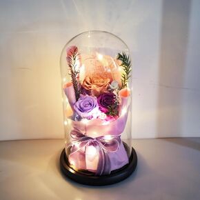 Preserved Flower Bouquet with Glass, Mothers Day Rose Gifts for Her, Glass Preserved Flowers Bouquet for Women, Birthday Gift for Women, Prime Delivery