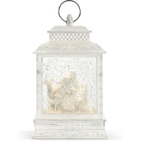 DEMDACO Distressed White Nativity LED 10 x 6.25 Acrylic Musical Snow Globe Christmas Lantern Plays Silent Night Away in A Manger