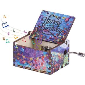suruim Hand Crank Music Box, Happy Birthday Wooden Music Box, Mini Music Box Playing Melody - Happy Birthday, Vintage Wood Music Box for Birthday Gifts for Family Girlfriend Daughter Lover Women (C)