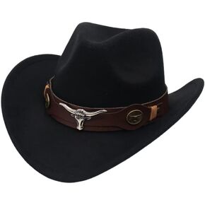 Western Cowboy Hat for Women Men Shapeable Wide Brim Cowboy & Cowgirl Hat Hat with Felt Wide Brim Belt Buckle Costume Party
