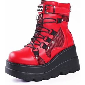 Gothniero Platform Goth Ankle Boots for Womem Black Holographic Combat Chunky Heel Boots with Side Zip Lace Up Wedge Booties US5.5-11