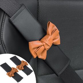 BJSIA 2PCS Universal Bowknot Car Seat Belt Pads Cover for Shoulder Pad Neck Cushion Protector Car Accessories, Leather Pad for Accessories Set for Women (Gray)