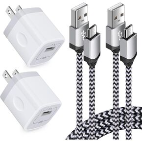 Android Phone Charger Micro Cable,4-pack Wall Plug 1A/5V Power Adapter with 6ft Nylon Braided Fast Charging Micro USB Cord Compatible Samsung Galaxy S7 S6 Edge S4 Note 5, Moto G5 Plus E4 G6 Play, HTC
