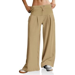 Tankaneo Womens Pleated Wide Leg Sweatpants Baggy Drawstring High Waisted Pants Casual Comfy Palazzo Lounge Pants
