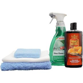 SONAX Pinnacle Glass Cleaner Combo - Complete Glass Cleaning Kit - Professional Grade, Easy to Use. Great for Cars, Trucks, SUVs, RVs, ATVs, Golf Carts. Home Uses: Bathrooms, Shower, Mirrors, Windows.