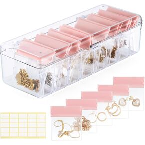 Acrylic Jewelry Box Organizer, Clear Jewelry Storage Box with 24 Portable Anti Tarnish Jewelry Bags, Countertop Jewelry Holder Organizer Necklaces Rings Earrings Case for Women, Clear
