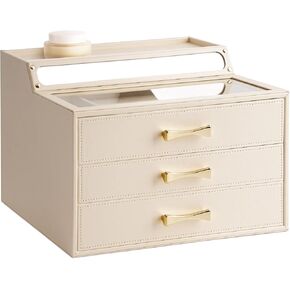 Jewelry Box Women,Large (11"x8"x8"), Cream-White Minimalist Design with Removable Top Tray, Jewelry Organizers and Storage,Gift for Women
