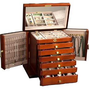 Hand-Painted Wooden Jewelry Box,jewelry boxes for women，jewlrey box&organizers with necklace hanger,jewerly organizer,10-layer large capacity jewelry storage box for jewelry