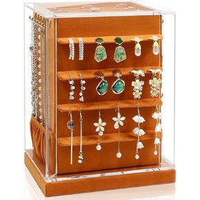 KAMIER Jewelry Box 360° Rotating, Jewelry Organizer with 5 Drawers, Vertical Jewelry Storage, Christmas Gift, Large Jewelry Display Storage Case for Girls Women, Beige