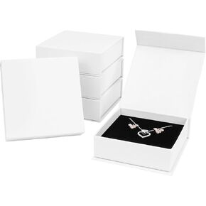 Jewelry Gift Boxes, 5 Pack 3.5×3.5x.1 Inch Necklace Earring Gift Boxes, Small Gift Boxes with Lids for Necklace Ring Earring Display Box (White)