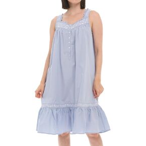 Alexander Del Rossa Embroidered 100% Cotton Nightgowns for Women, Short Sleeveless Summer Womens Cotton Nightgown