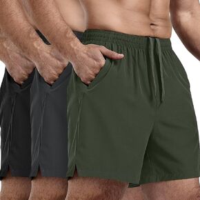 3 Pack Men's Athletic Running Shorts 5 Inch Gym Workout Shorts Quick Dry Active Sports Shorts with Zip Pockets(Black,Dark Gray,Army Green,L)