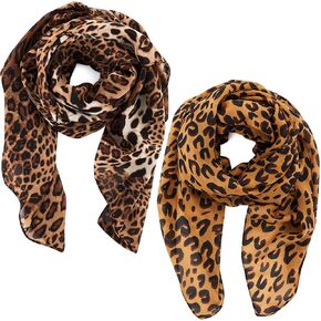 Coume 2 Pack Women's Leopard Print Shawl Scarf Lady Soft Lightweight U Shaped Cheetah Shawl Scarf for Women Sunscreen Shawls Holiday Scarf for Travel for Summer Season