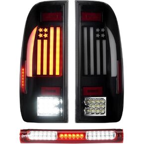LED Tail Light + 3rd Third Brake Cargo Lamp for Ford F250 F350 F450 F550 Super Duty 1999-2007, High Mount Stop Light Rear Taillight Assembly, F85Z13405CA, F85Z13404CA, FO2800117, FO2801117