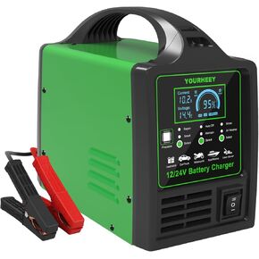 Upgraded 12V 24V Car Battery Charger Heavy Duty，0-15A Battery Maintainer Trickle Charger for Car、Truck、Boat、Motorcycle、RV、Lawn Mower, Smart Battery Charger with Auto Shutoffs, Repair, Winter Mode