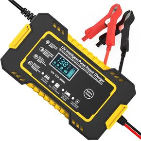 Car Battery Charger, Fully-Automatic Smart Battery Trickle Charger 12V 6A Maintainer Desulfator with Temp Compensation ，for Car Truck Motorcycle Lawn Mower Marine Lead Acid Batteries