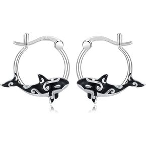Killer Whale Earrings 925 Sterling Silver Orca Whale Huggie Hoop Earrings Hypoallergenic Marine Ocean Animal Killer Whale Jewelry Gift for Women Men