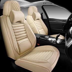 Car Seat Covers Full Set, Universal Nappa Leather Seat Covers with Car Headrest Pillow for Most Vehicles SUV Pick-up Truck, Full Coverage Automotive Seats Protector Fit for 5 Seats-Wine Red