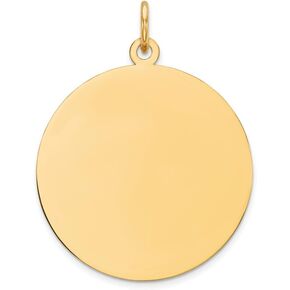 Solid 14k Yellow Gold Round Disc Charm Engravable Pendant - 28mm x 21mm
