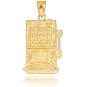 Good Luck Charms Solid 14k Yellow Gold Casino Slot Machine Necklace Pendant