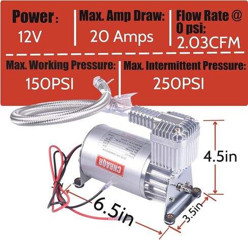 150 PSI Air Compressor with 1.6 Gallon 200 PSI Air Tank Aluminum Air Compressor Onboard System 12V 1/4NPT for Train Truck Trailer Train Auto Air Lift Suspension Heavy Duty Air Horn Compressor in Kuwait