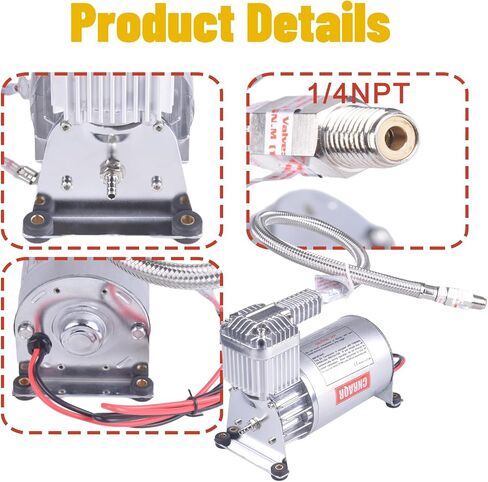 150 PSI Air Compressor with 1.6 Gallon 200 PSI Air Tank Aluminum Air Compressor Onboard System 12V 1/4NPT for Train Truck Trailer Train Auto Air Lift Suspension Heavy Duty Air Horn Compressor in Kuwait