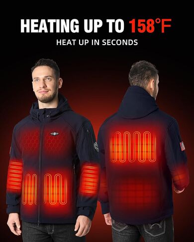 Heated Jackets for Men With 16000mAh Battery Pack Included Windproof Water Resistant Mens Heated Jacket with Foldable Hood (Navy,2XL) in Kuwait