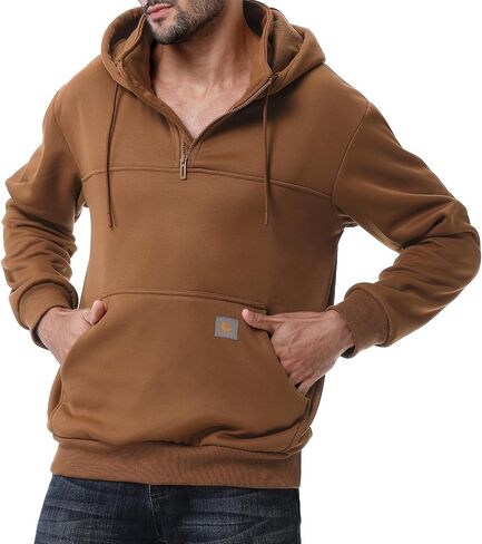 Men's Fashion Hoodies Sweatshirts Loose Fit Heavyweight Quarter-Zip Sweatshirt Fleece-Lined Pullover in Saudi Arabia