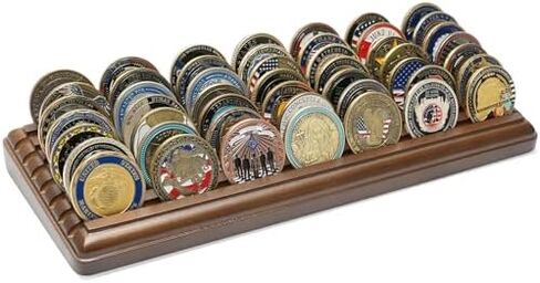 Challenge Coin Display, 7 Rows 100% Solid Wood 49 Coins Collectors,Military Challenge Coin Display Stand for Desk,Challenge Coin Display Holder Collector,Mahogany Finish in Saudi Arabia