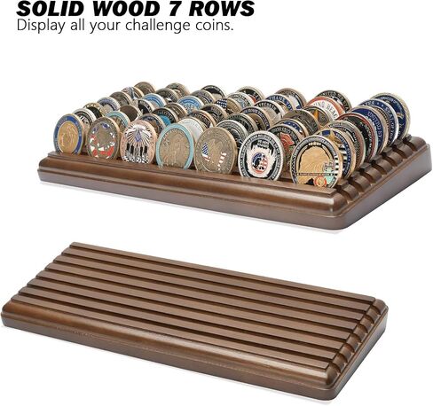 Challenge Coin Display, 7 Rows 100% Solid Wood 49 Coins Collectors,Military Challenge Coin Display Stand for Desk,Challenge Coin Display Holder Collector,Mahogany Finish in Saudi Arabia