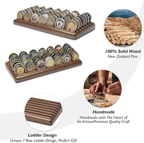 Challenge Coin Display, 7 Rows 100% Solid Wood 49 Coins Collectors,Military Challenge Coin Display Stand for Desk,Challenge Coin Display Holder Collector,Mahogany Finish in Saudi Arabia