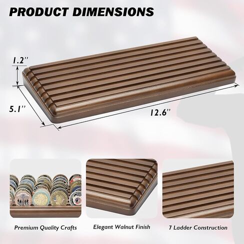 Challenge Coin Display, 7 Rows 100% Solid Wood 49 Coins Collectors,Military Challenge Coin Display Stand for Desk,Challenge Coin Display Holder Collector,Mahogany Finish in Saudi Arabia