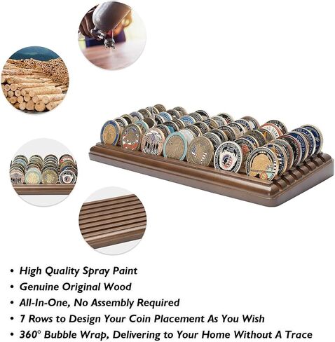 Challenge Coin Display, 7 Rows 100% Solid Wood 49 Coins Collectors,Military Challenge Coin Display Stand for Desk,Challenge Coin Display Holder Collector,Mahogany Finish in Saudi Arabia