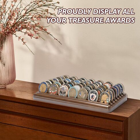 Challenge Coin Display, 7 Rows 100% Solid Wood 49 Coins Collectors,Military Challenge Coin Display Stand for Desk,Challenge Coin Display Holder Collector,Mahogany Finish in Saudi Arabia