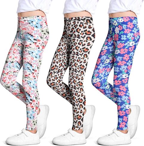 عبوة من 3 سراويل ضيقة مطبوعة للفتيات لليوجا للأطفال من عمر 2 إلى 11 عامًا in Kuwait