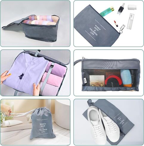 TTRWIN 8 Set Packing Cubes for Travel, Suitcases Luggage Packing Orginzers Travel Bags, Waterproof Travel Essentials Clothes Shoes Cosmetics Toiletries Storage luggage Bags, Beige in Saudi Arabia