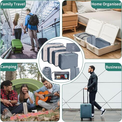 TTRWIN 8 Set Packing Cubes for Travel, Suitcases Luggage Packing Orginzers Travel Bags, Waterproof Travel Essentials Clothes Shoes Cosmetics Toiletries Storage luggage Bags, Beige in Saudi Arabia