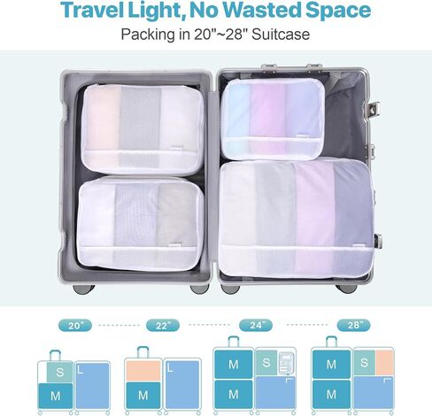 Cambond Machine Washable Mesh Laundry Bag Packing Cubes - 4 Set See Through Packing Cubes for Travel, Lightweight Dual-Use Mesh Laundry Wash Bags with Handle, Travel Cubes Luggage Organizer Bags in Kuwait
