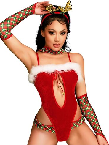 EHSUYAB—4Pc Christmas Costume—Deer Antler Headband, Bodysuit Outfits in Kuwait