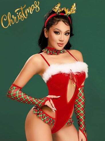EHSUYAB—4Pc Christmas Costume—Deer Antler Headband, Bodysuit Outfits in Kuwait